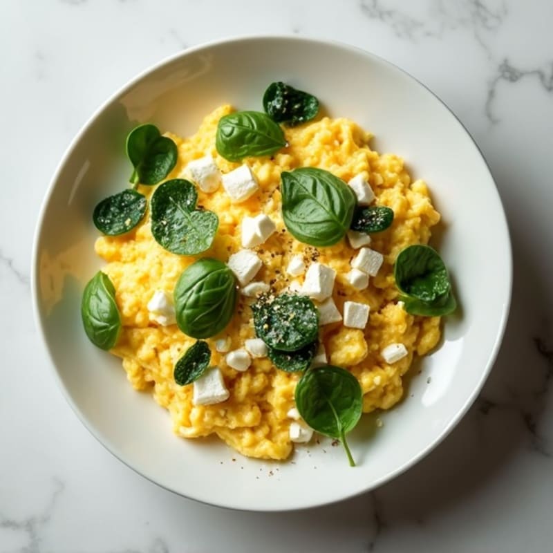 Creamy Scrambled Eggs with Fresh Spinach and Feta