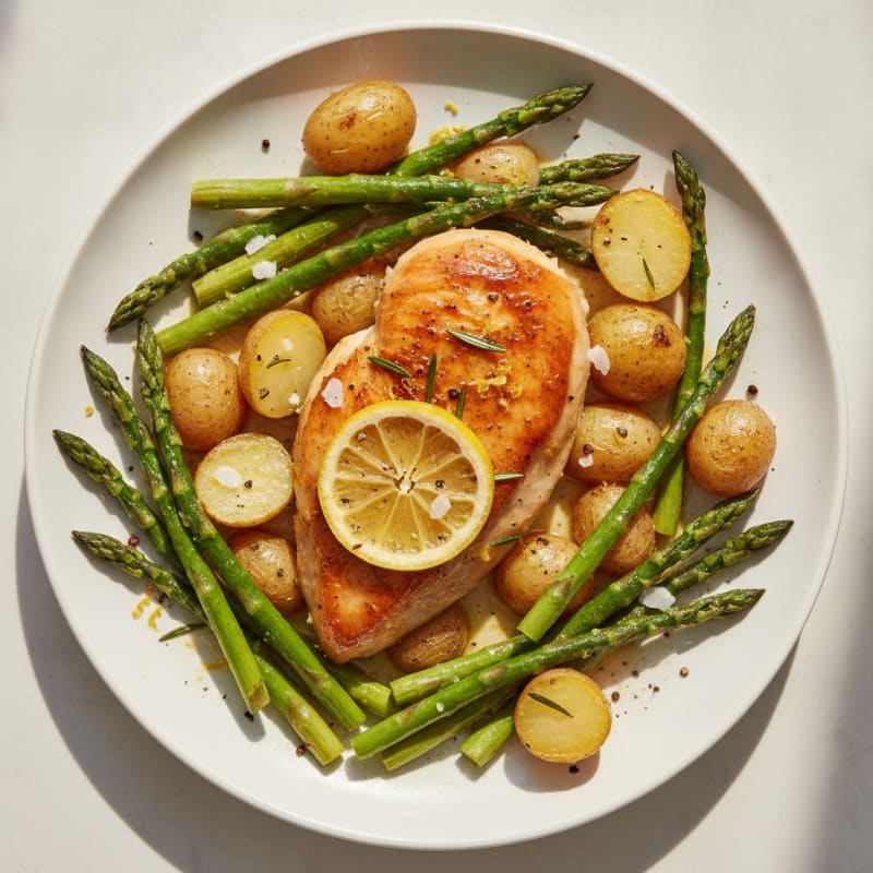 Lemon Herb Roasted Chicken with Asparagus