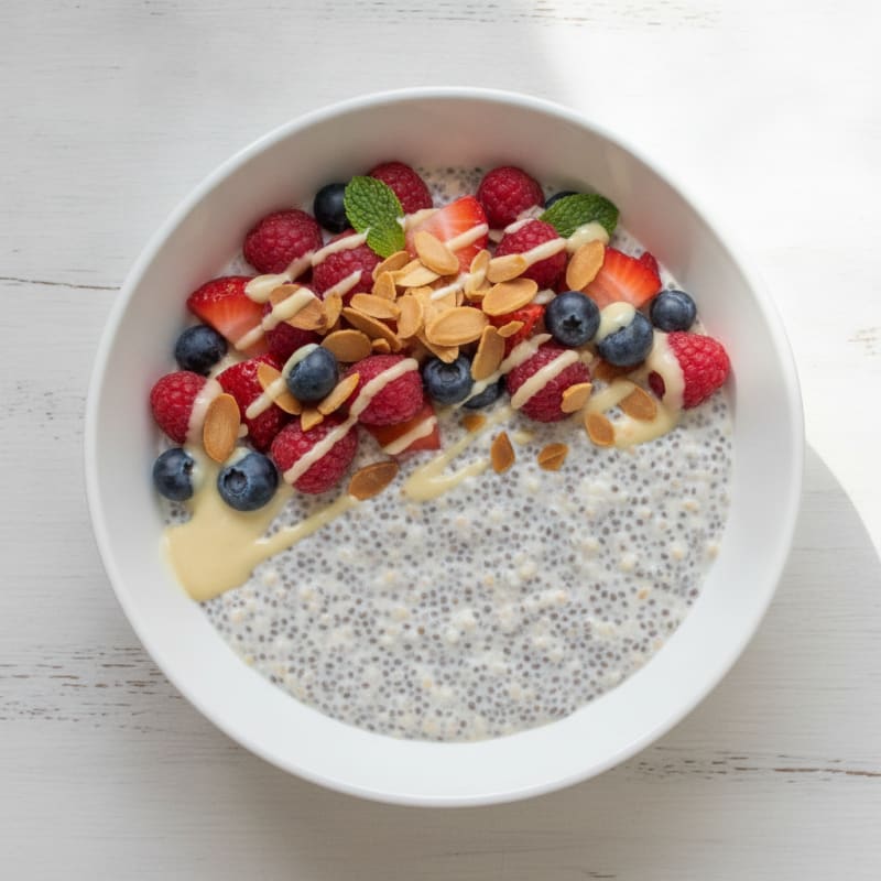 Almond Milk Protein Chia Pudding with Mixed Fruit