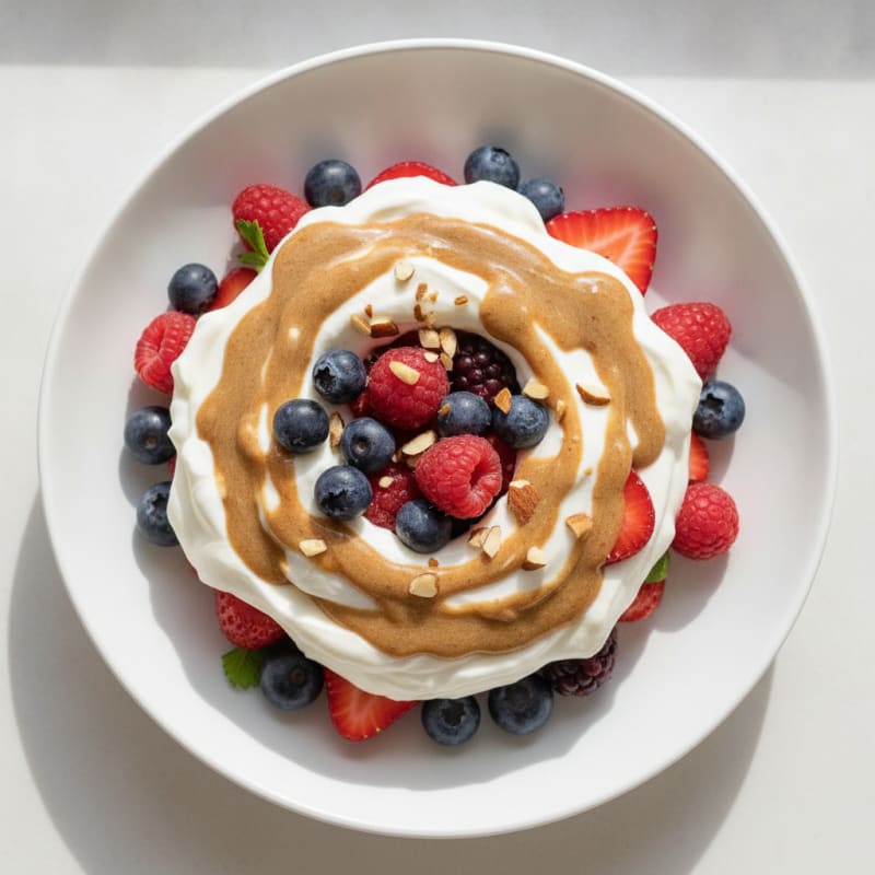 Greek Yogurt Protein Parfait with Mixed Berries and Almond Butter