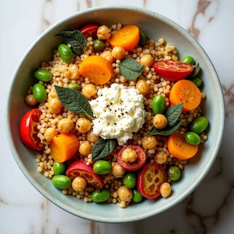 Herb-Roasted Vegetable Bulgur Bowl with Crispy Chickpeas