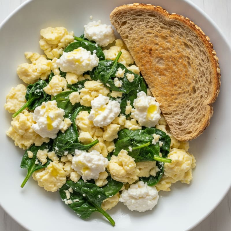 Egg White Spinach Scramble with Cottage Cheese