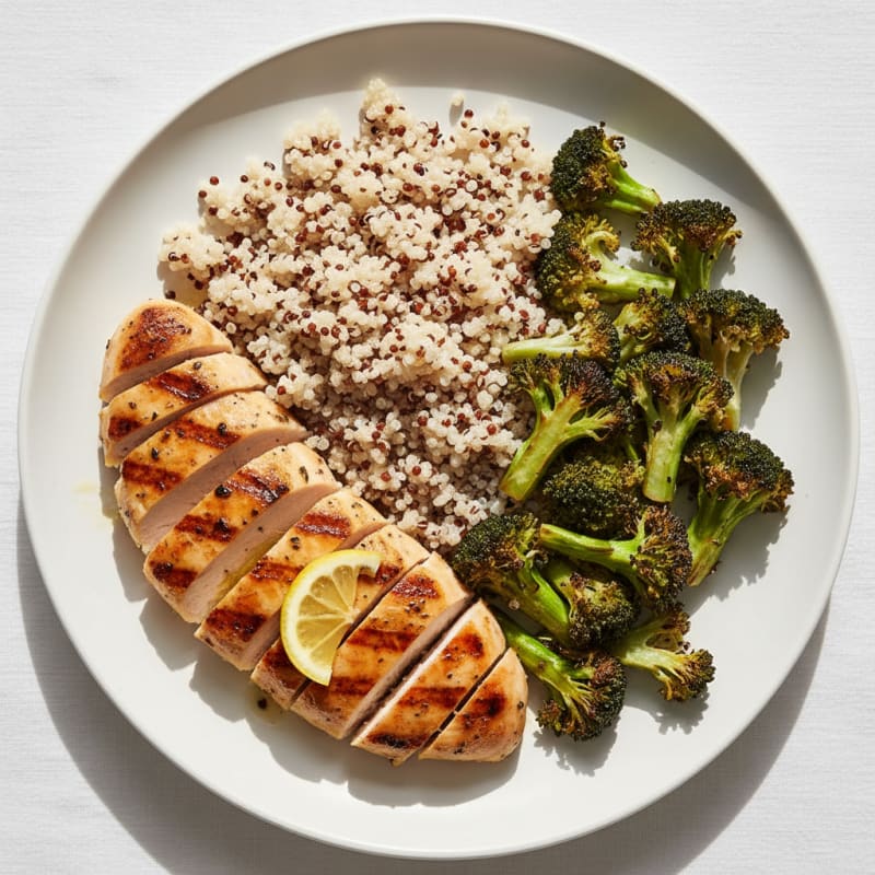 Grilled Chicken Breast with Roasted Broccoli and Quinoa