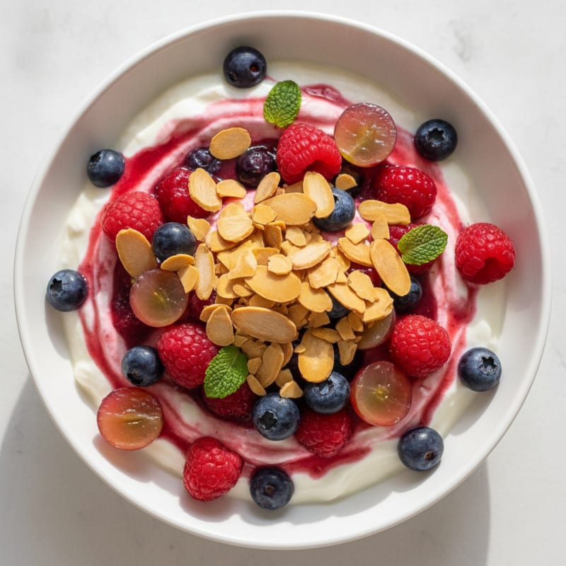 Greek Yogurt Protein Parfait with Mixed Berries and Almonds