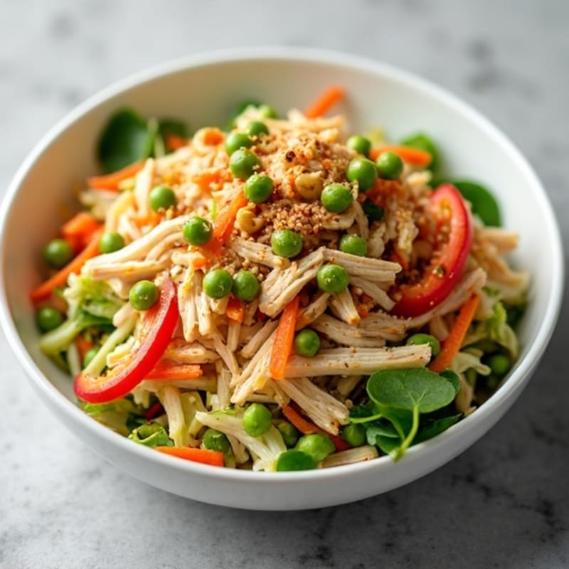 Shredded Chicken and Crunchy Vegetable Salad with Sesame Ginger Dressing