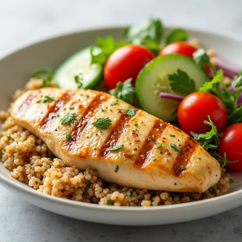 Grilled Chicken Breast with Crunchy Quinoa Salad and Lemon Vinaigrette