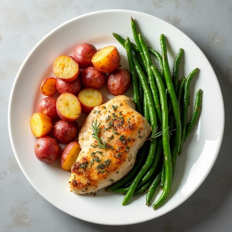 Herb-Roasted Chicken and Crispy Red Potatoes with Green Beans