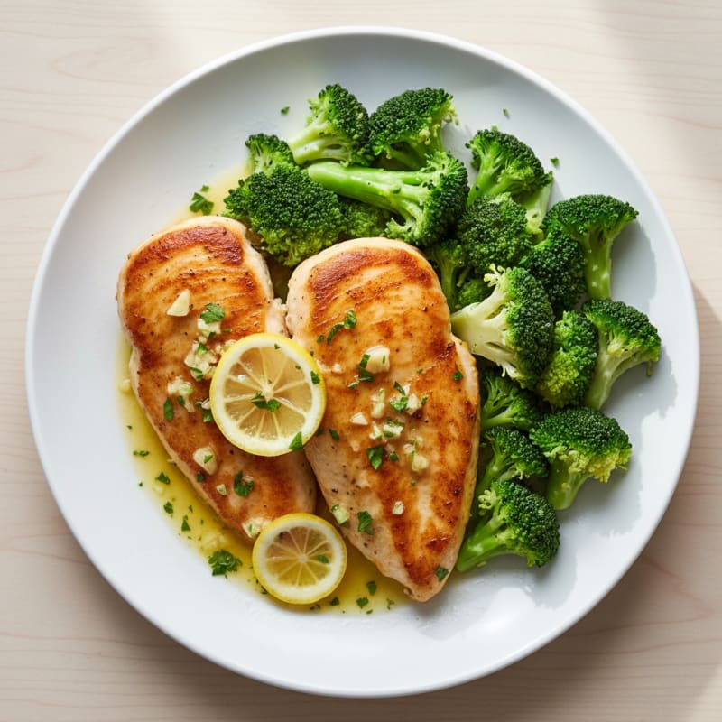 Seared Lemon Garlic Chicken Breast with Steamed Broccoli