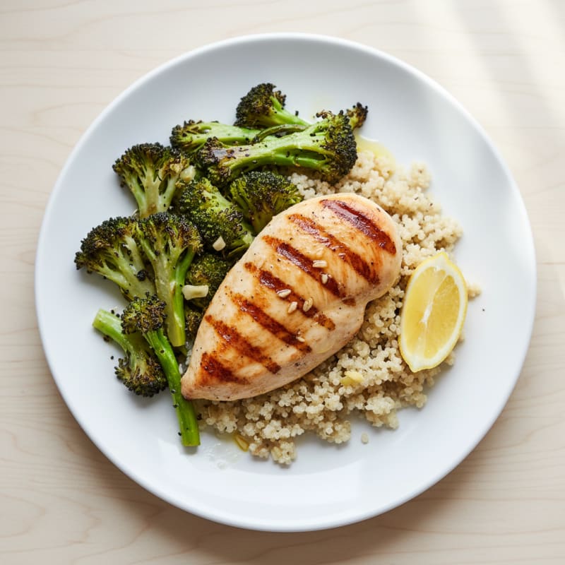 Grilled Chicken Breast with Quinoa and Roasted Broccoli