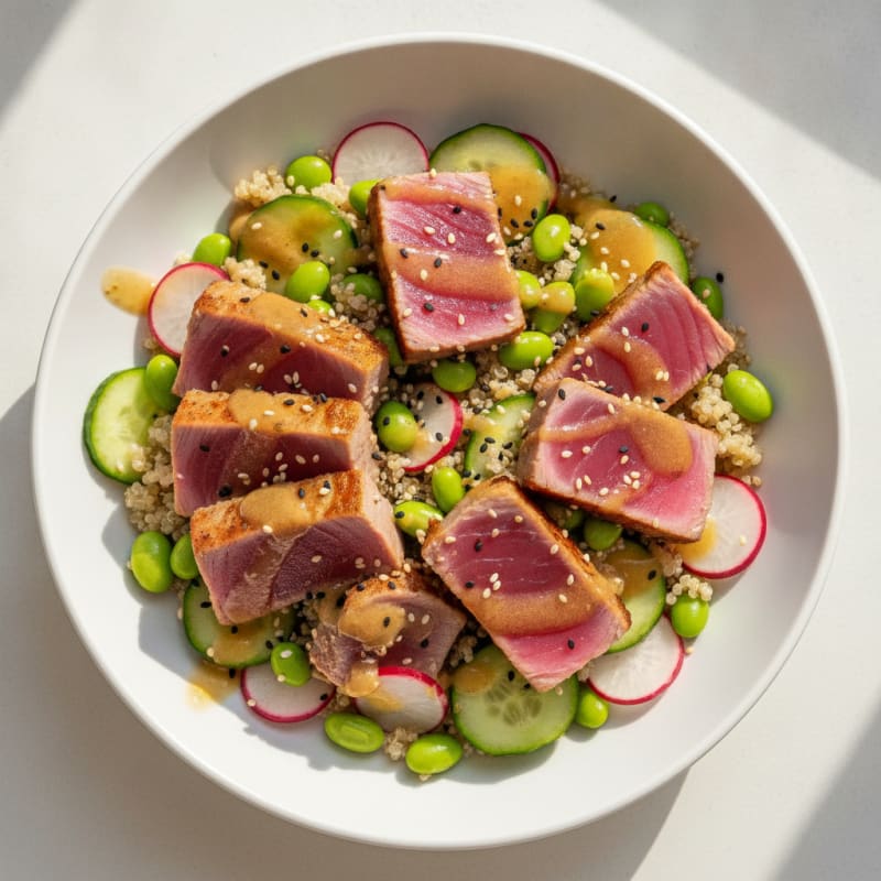 Seared Tuna and Quinoa Salad with Crunchy Vegetables