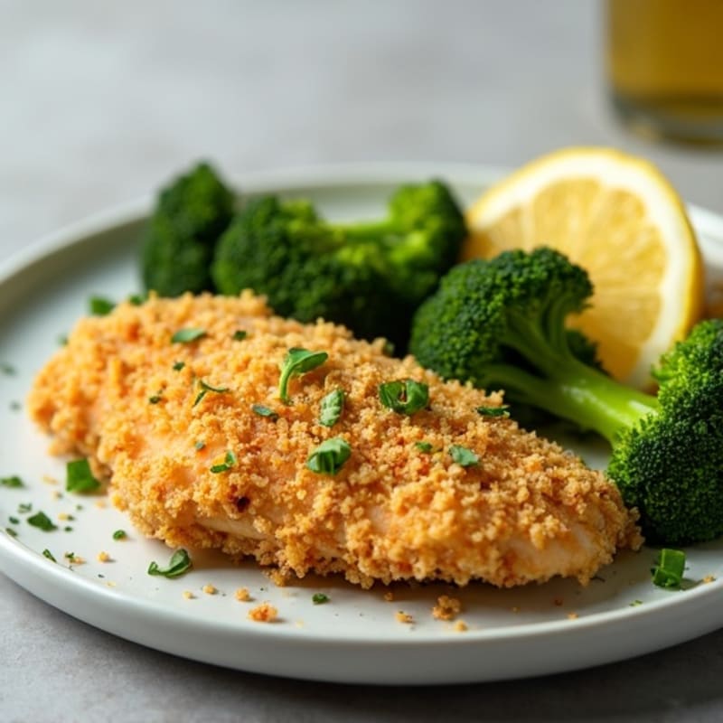 Crispy Lemon Herb Chicken Tenderloin with Roasted Broccoli