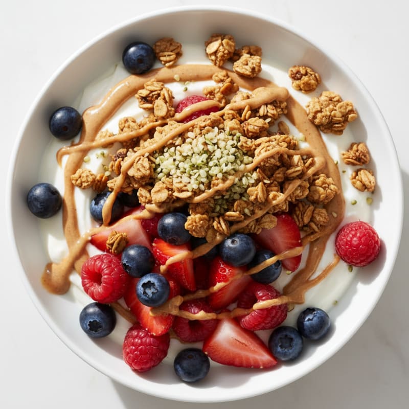 Greek Yogurt Parfait with Almond Butter and Mixed Berries