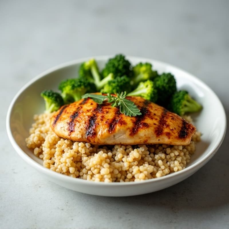 Grilled Chicken Breast with Quinoa and Roasted Broccoli