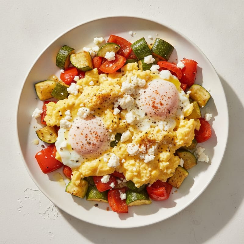 Hearty Scrambled Eggs with Roasted Vegetables
