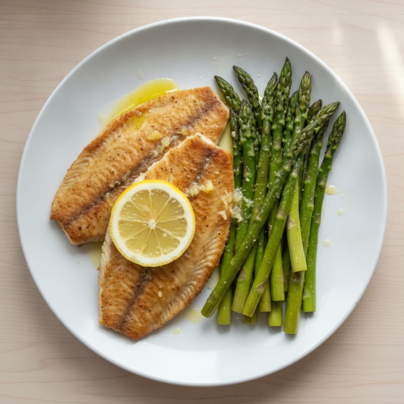 Seared Tilapia with Roasted Asparagus and Lemon