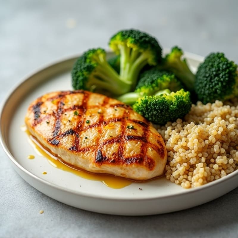 Grilled Chicken Breast with Quinoa and Roasted Broccoli
