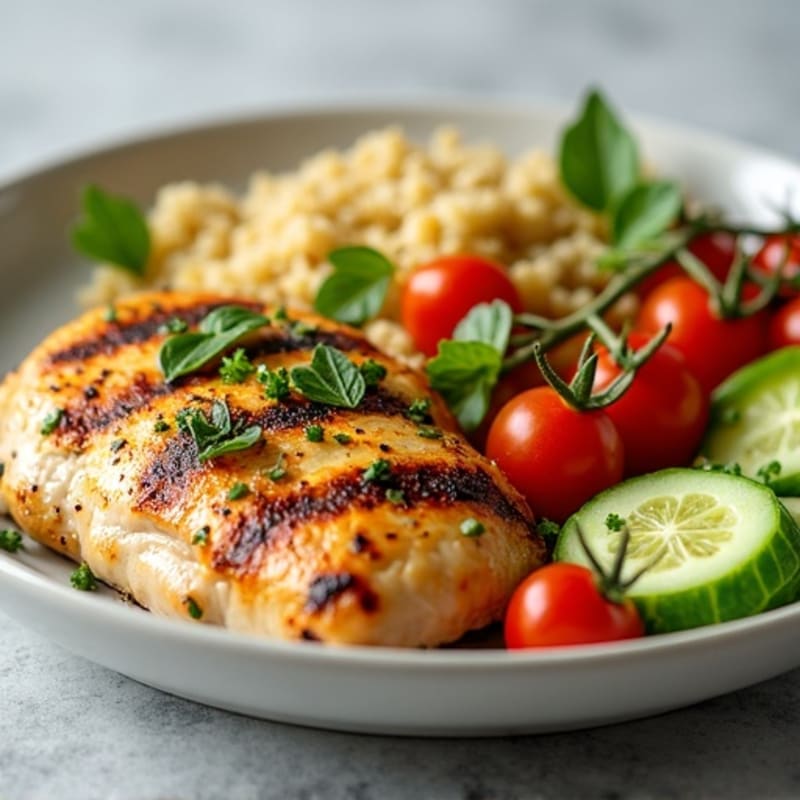 Grilled Lemon-Herb Chicken with Fresh Cucumber Tomato Salad