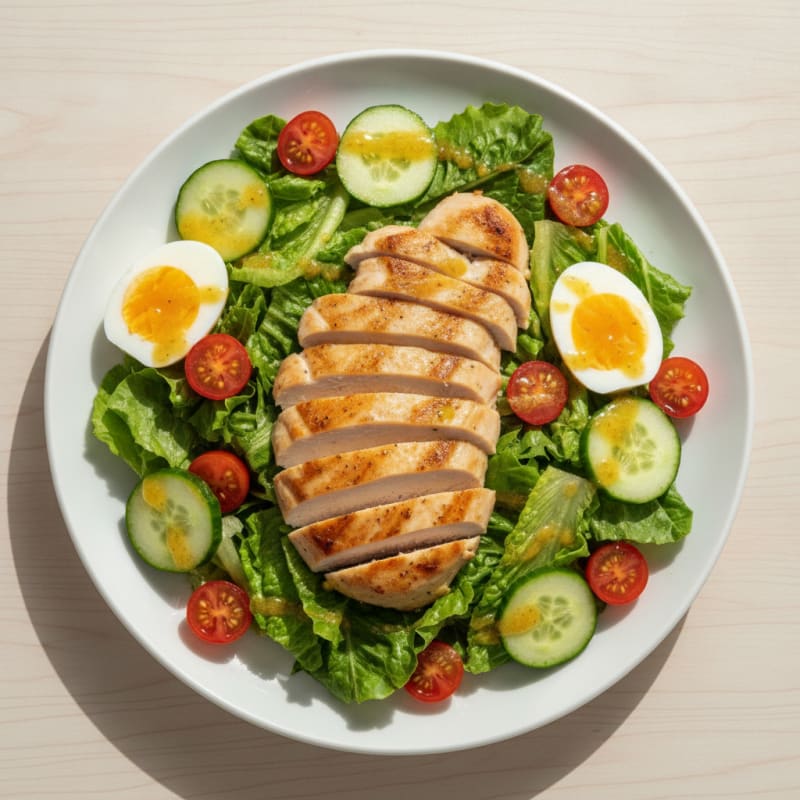Grilled Chicken Salad with Crunchy Romaine and Cherry Tomatoes