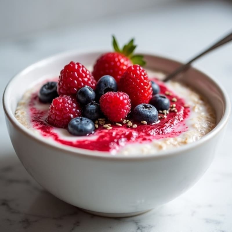 Creamy Overnight Oats with Swirled Berry Chia Jam