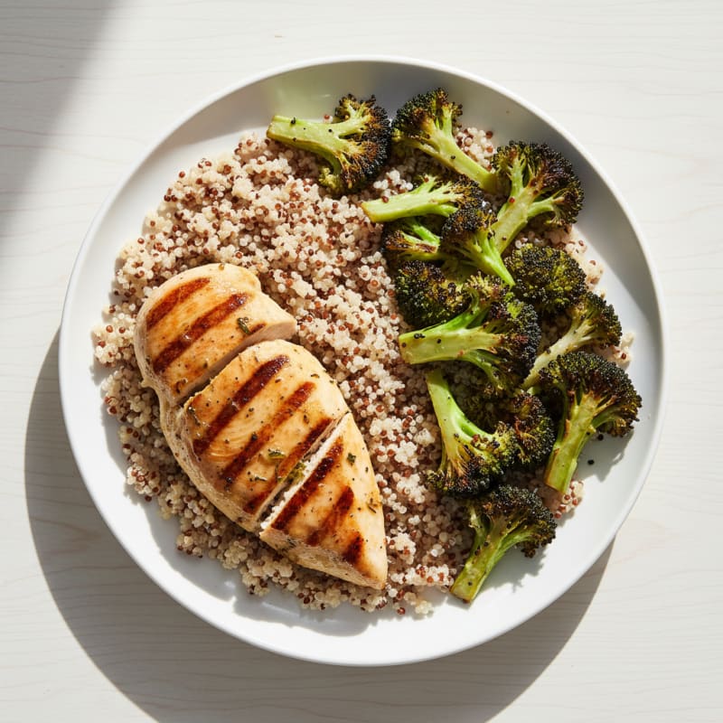 Grilled Chicken Breast with Quinoa and Roasted Broccoli