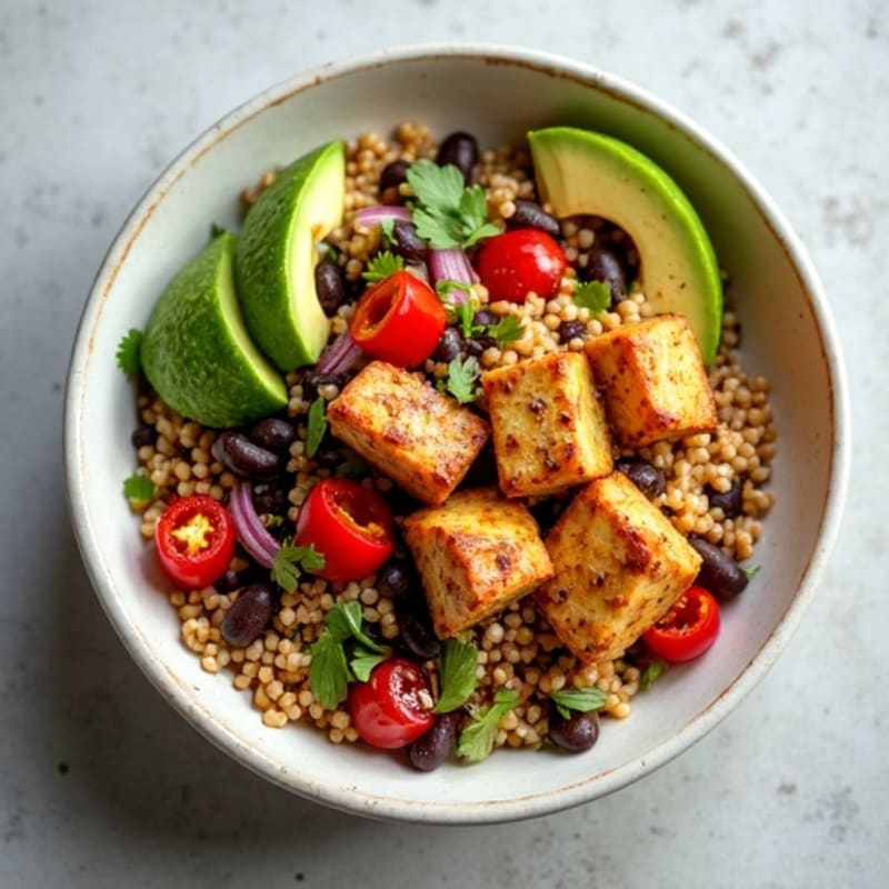 Spicy Black Bean Quinoa Bowl with Lime Avocado