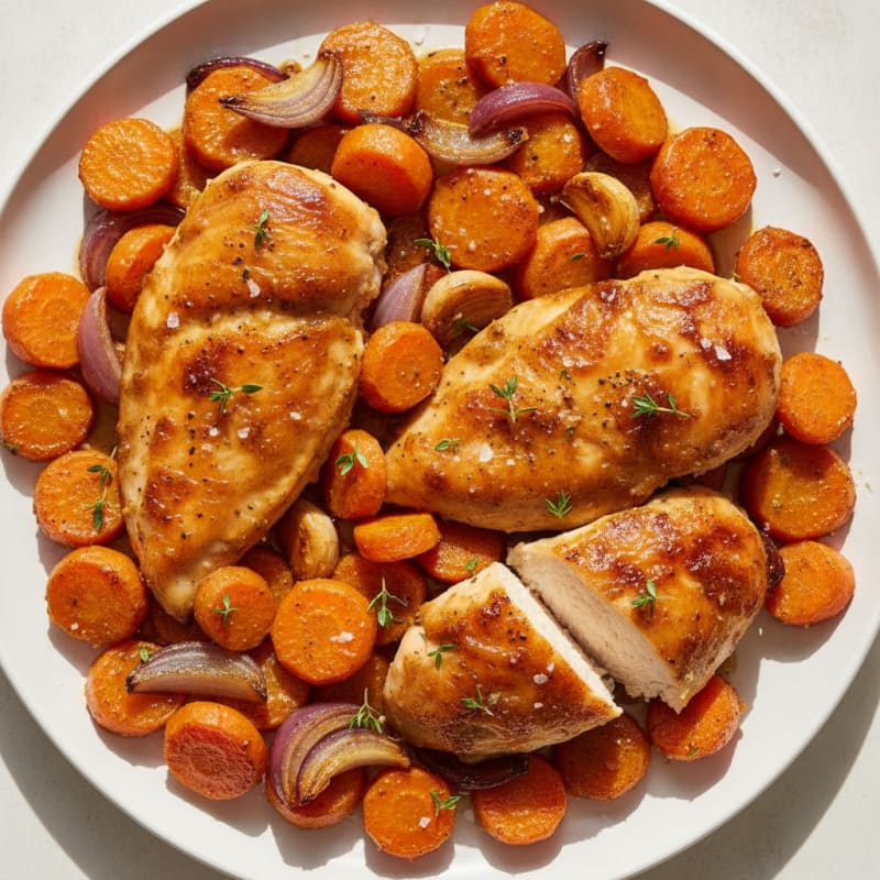 Sweet and Savory Sheet Pan Chicken with Roasted Carrots