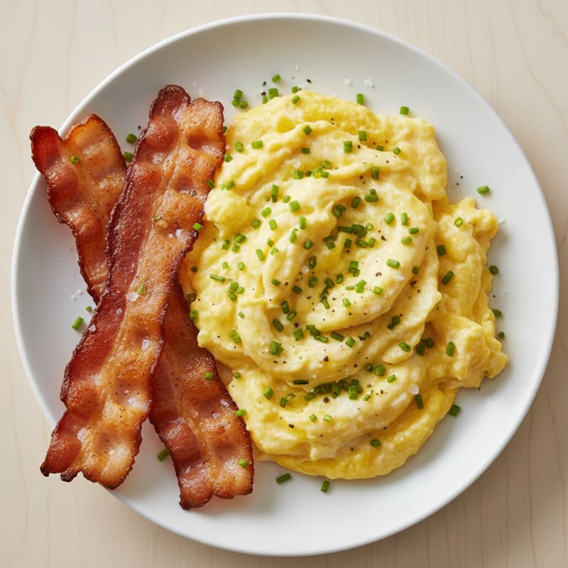 Creamy Scrambled Eggs with Crispy Bacon