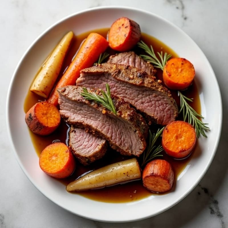 Slow-Cooked Lean Brisket with Roasted Root Vegetables