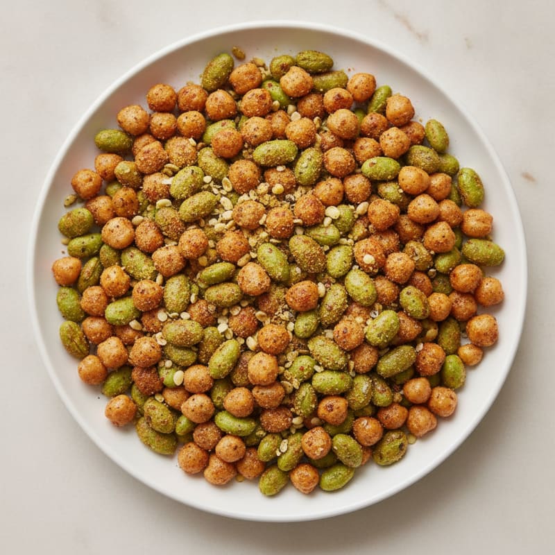 Roasted Savory Chickpea and Edamame Snack Mix