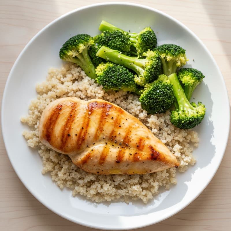 Grilled Chicken Breast with Quinoa and Steamed Broccoli