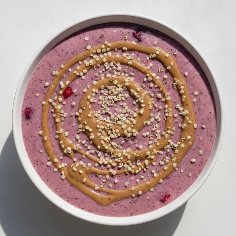 Silky Tofu Protein Smoothie Bowl with Almond Butter and Hemp Seeds