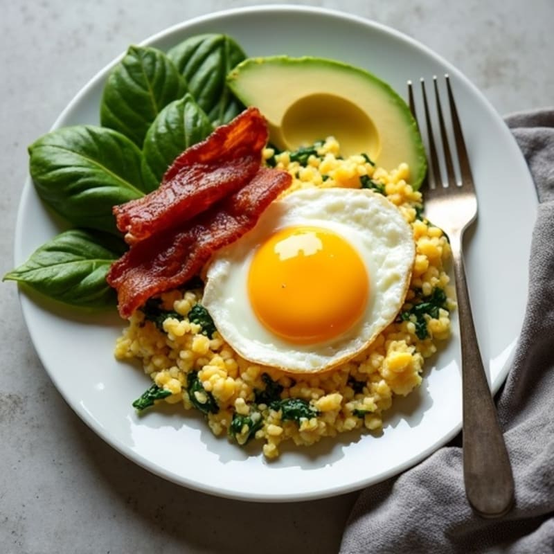 Cottage Cheese Egg Scramble with Spinach and Turkey Bacon