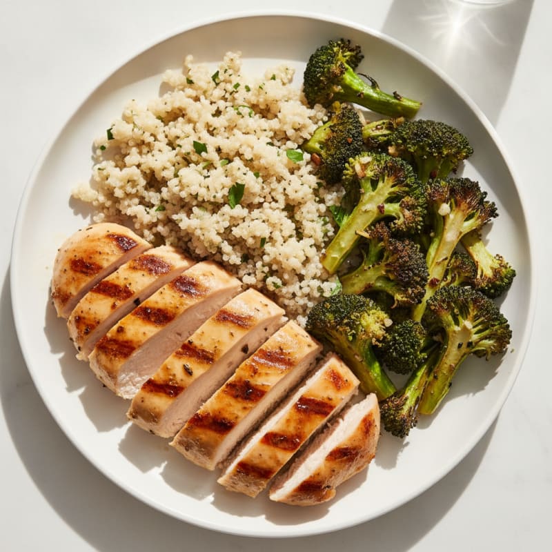 Grilled Chicken Breast with Quinoa and Roasted Broccoli