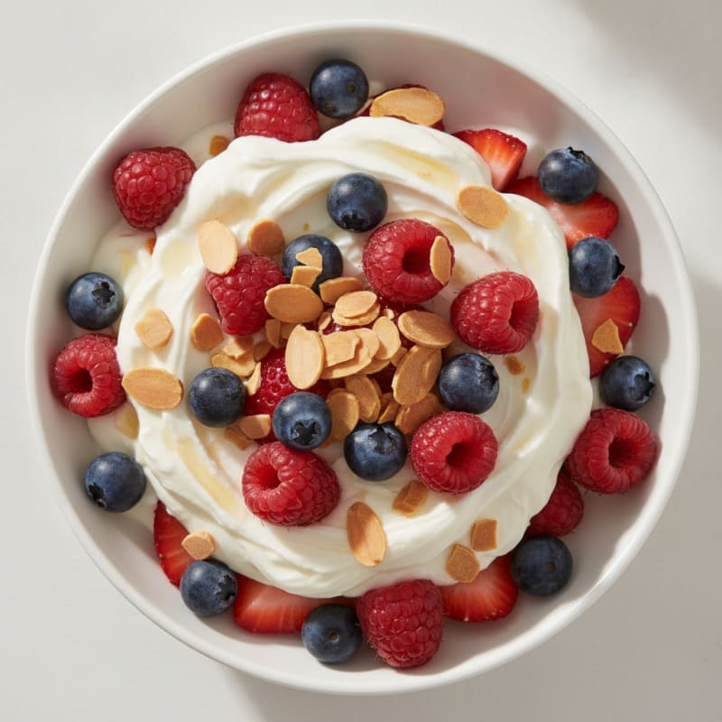 Greek Yogurt Protein Parfait with Mixed Berries and Almonds