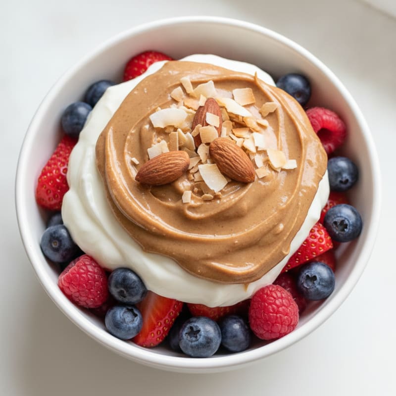 Greek Yogurt Protein Parfait with Mixed Berries and Almond Butter