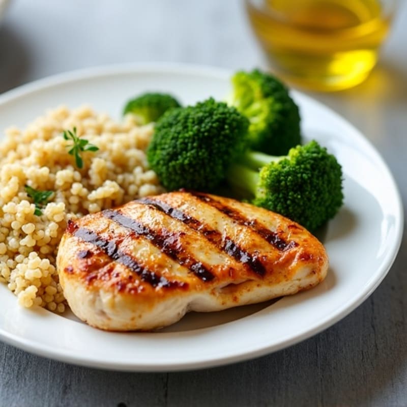 Grilled Chicken Breast with Roasted Broccoli and Quinoa