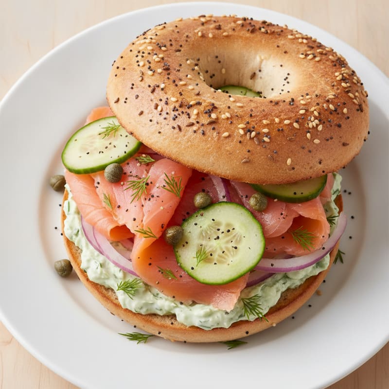Smoked Salmon Everything Bagel Sandwich