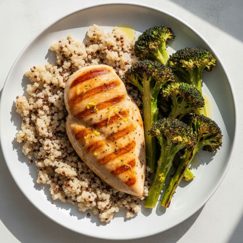 Grilled Chicken Breast with Quinoa and Roasted Broccoli