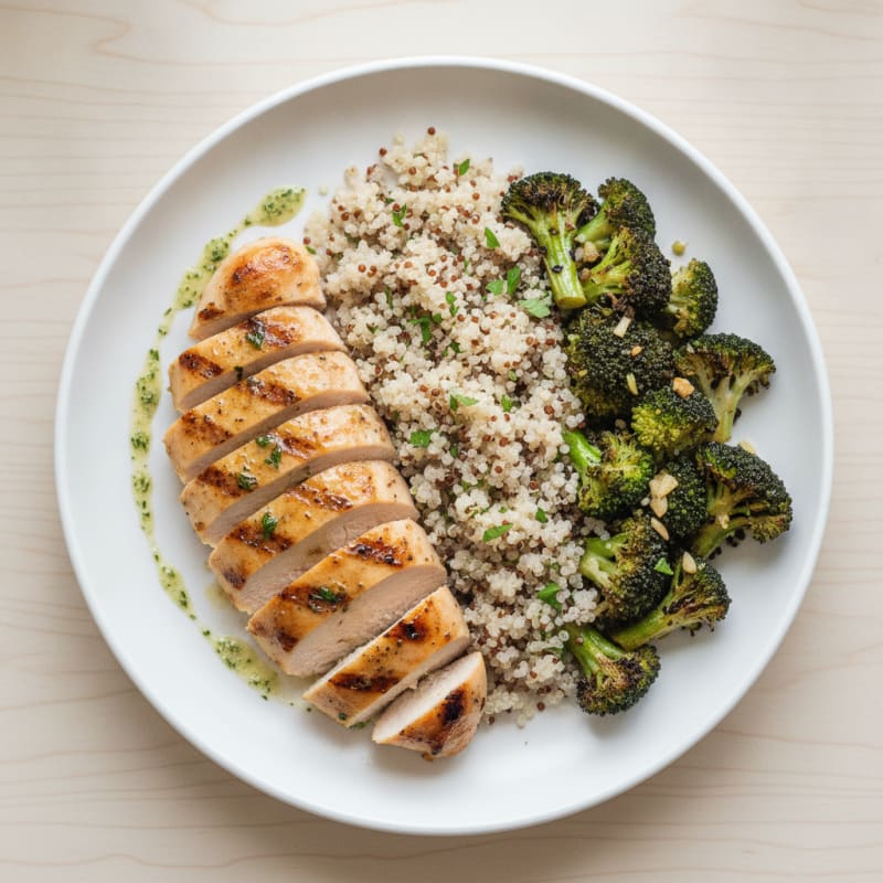 Grilled Chicken Breast with Quinoa and Roasted Broccoli