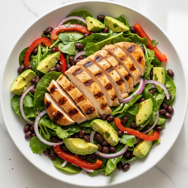 Avocado and Black Bean Salad with Grilled Chicken