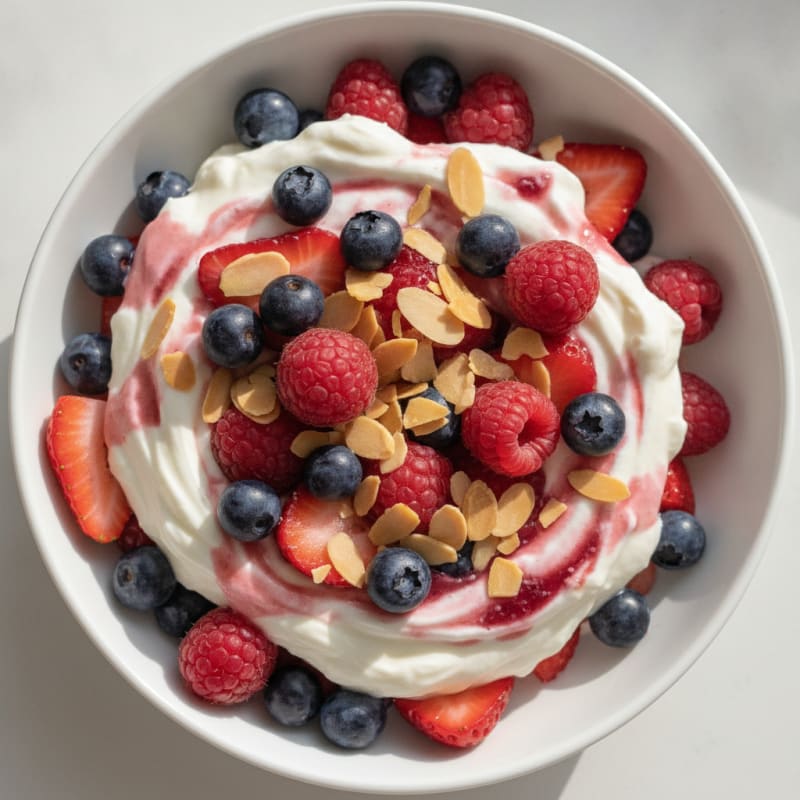 Greek Yogurt Protein Parfait with Mixed Berries and Almonds