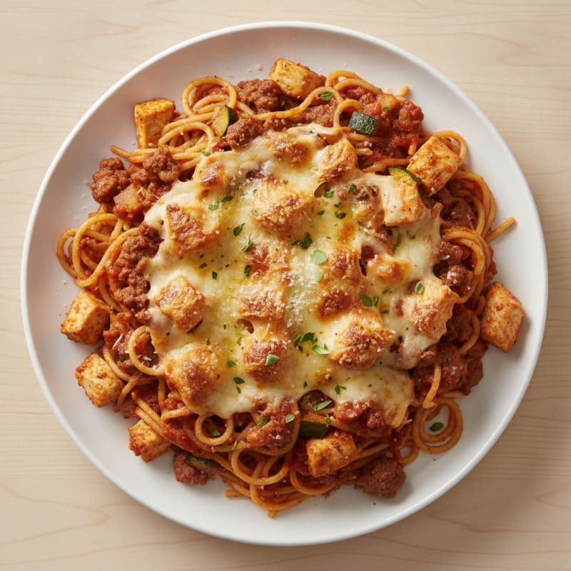 Ground Beef and Chicken Spaghetti Bake
