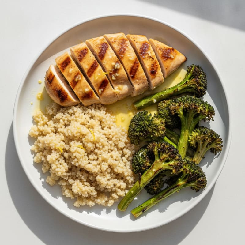 Grilled Chicken Breast with Roasted Broccoli and Quinoa