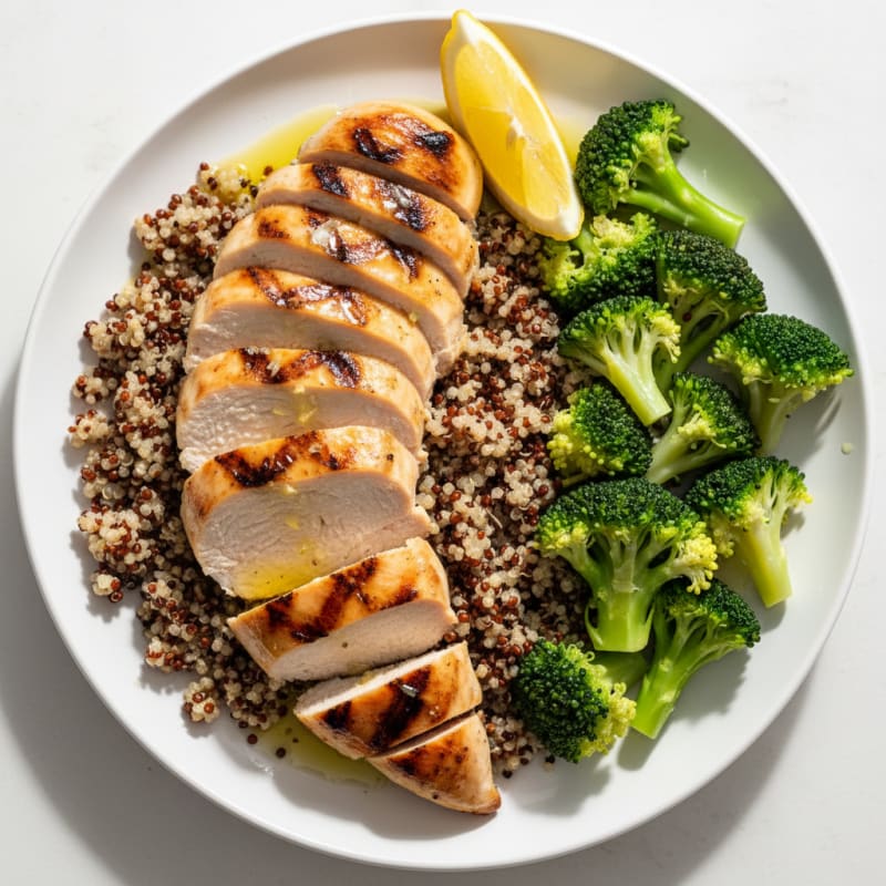 Grilled Chicken Breast with Quinoa and Steamed Broccoli