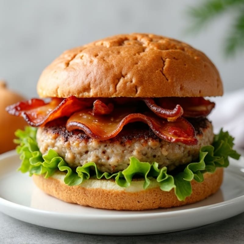 Lean Turkey Bacon Burger with Caramelized Onions
