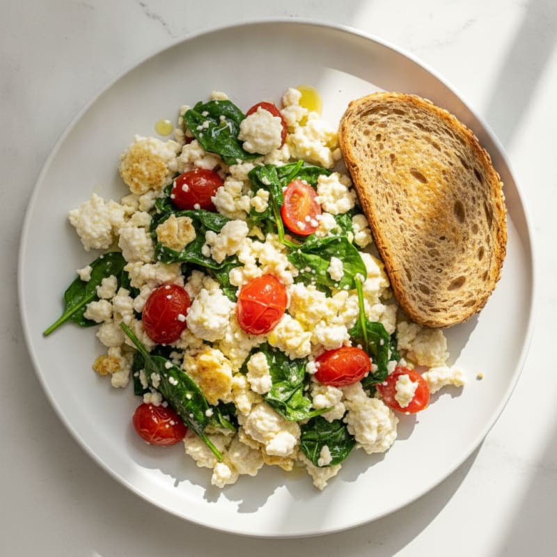 Cottage Cheese and Egg White Scramble with Spinach and Tomatoes
