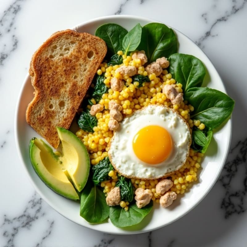 Egg White and Turkey Spinach Scramble with Cottage Cheese