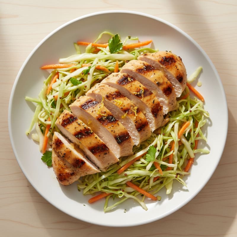 Grilled Chicken Breast with Crunchy Cabbage Slaw