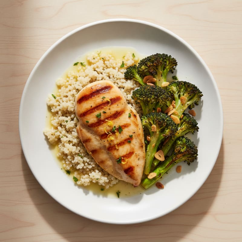 Grilled Chicken Breast with Quinoa and Roasted Broccoli