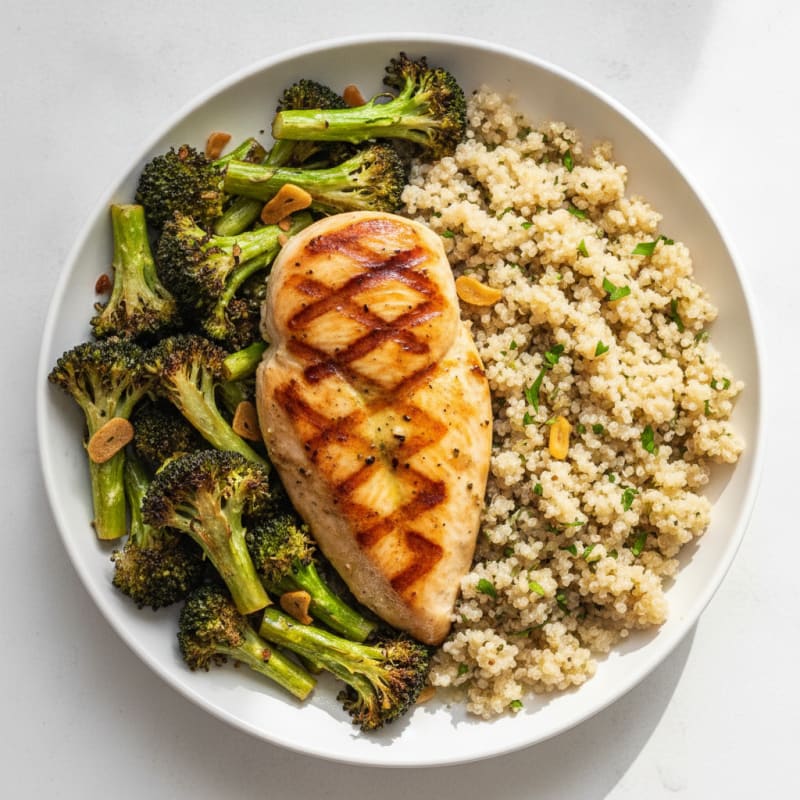 Grilled Chicken Breast with Roasted Broccoli and Quinoa